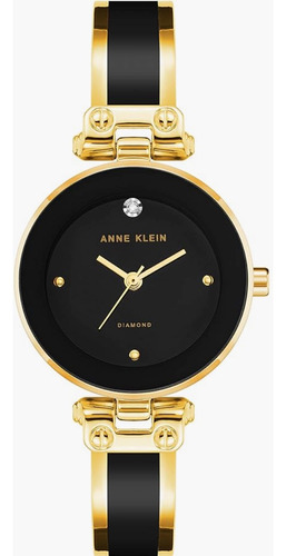 Anne Klein Reloj De Mano Mujer Dama Oro Negro Caja Regalo 