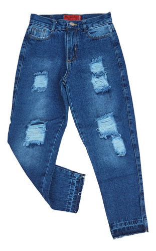 Pantalón  Jeans Mom Azul . De Nena. C/rotura. 
