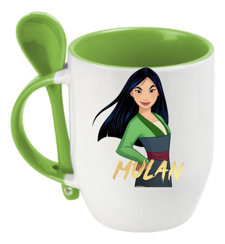 Taza Con Cuchara Disney Princesa Mulan Regalo Personalizada 