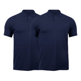 Kit 2 Camisas Gola Polo Camiseta Masculina Lisa Azul Marinho