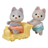 Sylvanian Family Calico Critters Husky Twins Perro Muñecos