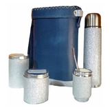 Set Matero Kit Equipo Completo Azul Y Glitter Plata Termo 1l