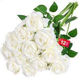 12pzs Rosas Artificiales Blanco Flores Adornos Y Decoracion