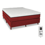 Colchão Magnético Casal 1,38x1,88 Massageador Energia Bio Quântica Infra Vermelho + Cama Box Cor Bordô