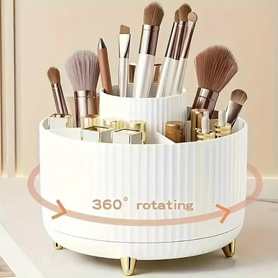 Organizador Giratorio 360° Para Brochas Y Maquillaje Blanco