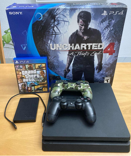 Ps4 Slim 500gb Con 2 Joystick, Gta V Y Memoria Externa 1tb