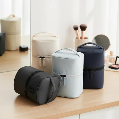 Bolsa Neceser Cosmetiquera Viaje Nylon Beige 2 Compartimentos Modelo Trav