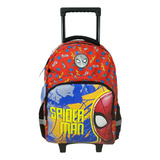 Morral Premium Con Ruedas Grande Spiderman In Front Fondo Ro Diseño De La Tela Multicolor