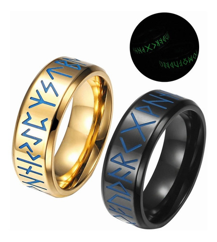 2 Anillos De Hombre Vikingo Runa  Acero Inoxidable Luminoso