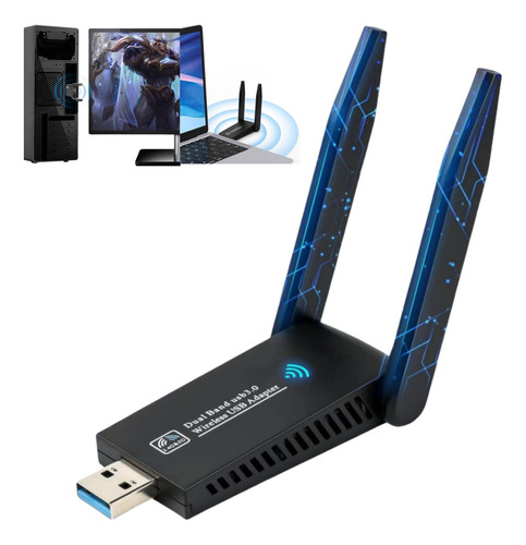 Adaptador Wifi Usb 3.0 De Banda Dual Para Pc 1300mbps 5ghz