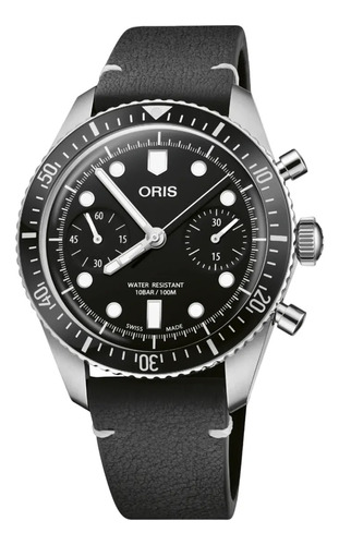 Reloj Oris Divers Sixty-five Chronograph 01 771 7791 4054-07 Correa Negro Bisel Plateado Fondo Negro