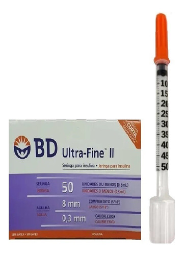 Bd Ultra Fine Jeringa 0,5ml De Insulina Aguja 30g X 8mm X50u