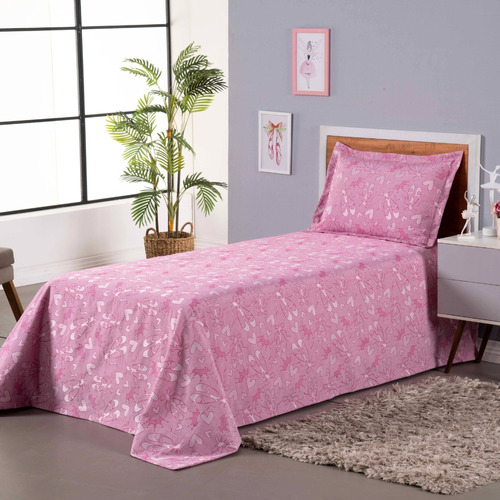 Kit Cobre Leito 2 Peças Solteiro Menina Jacquard Cor Pink