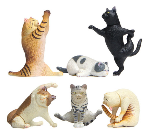 D 6 / Set Kawaii Funny Yoga Cat Figuras Estatuas Figuras  K