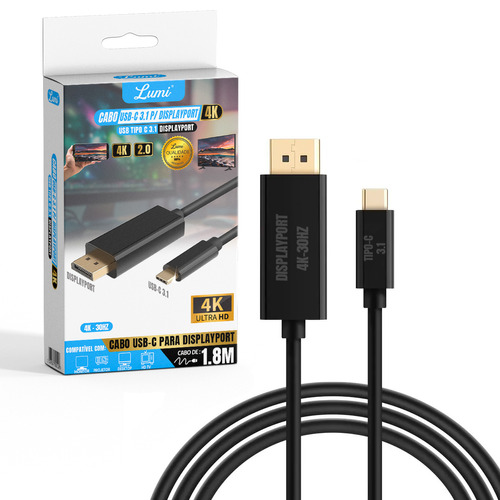 Cabo Usb-c Usb Tipo C 3.1 Para Displayport 180cm 4k 60hz