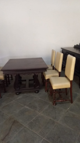 Mesa De Madeira Jacaranda Mais 6 Cadeiras Estilo Manuelino