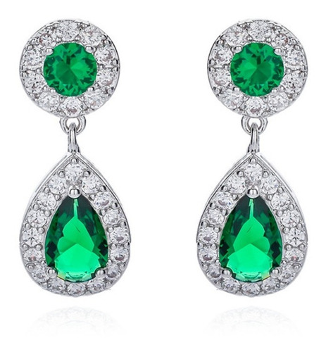 Aretes Colgantes Oro 14k Lam Verde Calidad Premium Moda