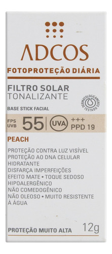 Protetor Solar Tonalizante Base Stick Facial Fps 55 Peach Adcos Caixa 12g