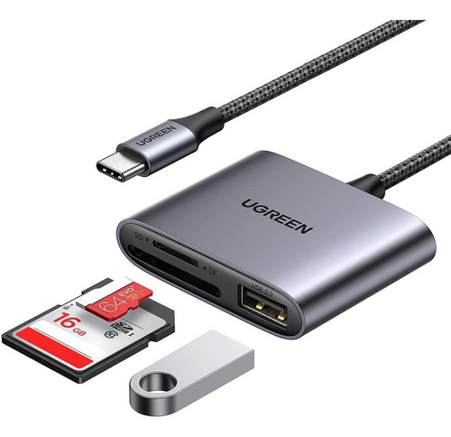 Lector De Tarjetas Usb Tipo C Adaptador 3 En 1 Sd Tf Usb 2.0