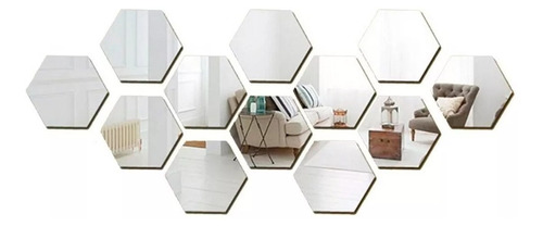 Packx12 Vinilo Espejo Pared Adhesivo Hexagonal Decorativo 