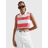 Polera A Rayas Cropped Sin Mangas Mujer Tommy Jeans Rosado