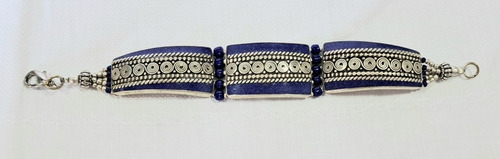 Pulsera Tibetana Lapislazuli Enchapada En Plata Boho B150