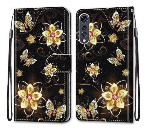 Funda Tipo Cartera Para LG Velvet 5g Gold Butterfly, 