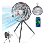 2 En 1 Ventilador De Camping Inalámbrico Con Gancho Luz Led