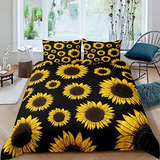 Fundas Para Edredones - Yellow Sunflowers Bedding Black Yell