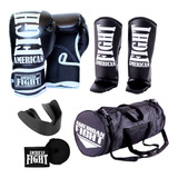 Kit Muay Thai Boxe Luva Caneleira Bolsa Band Bucal Masculino