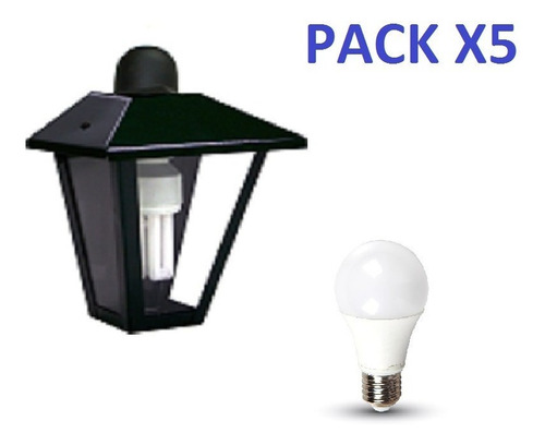 Pack X5 Farol Colonial 260mm + Lampara Led 9w Luz Fria