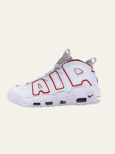 Nike Air More Uptempo En Blanco Y Bordes Rojos.