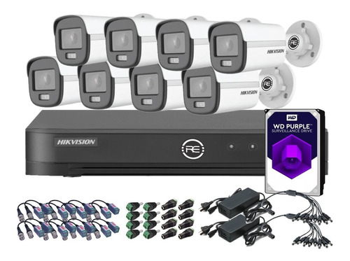 Kit De Seguridad Hikvision Dvr 16ch + 8 Camaras 2mp Color Vu