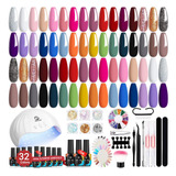 Kit Manicure Uñas 56 Piezas Con Lamparauv,32 Esmaltes De Gel