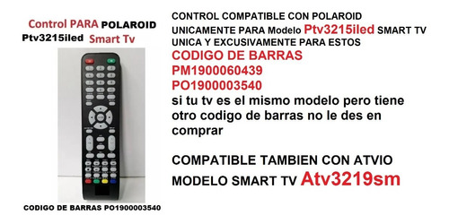 Control Polaroid Modelo Ptv3215iled Smart Tv Rca