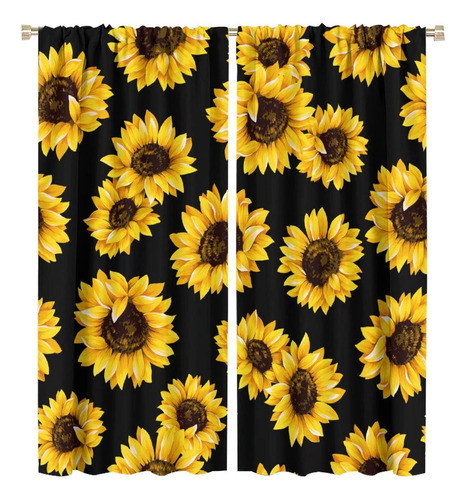 Cortinas Opacas Con Diseño De Girasoles, Vintage, Desgasta. Color Girasol-10