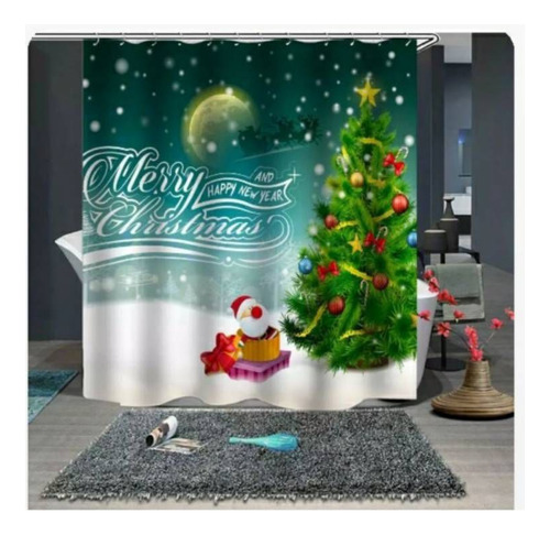 Cortinas De Navidad / Baño Impermeable Poliester + 12ganchos