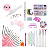 70 Kit Gelish Uñas Básico, Lámpara Uv, Broca De Uñas, Pincel