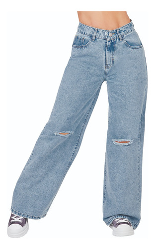 Jeans Casual Dama Wide Tiro Alto Azul 510-76