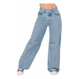 Jeans Casual Dama Wide Tiro Alto Azul 510-76