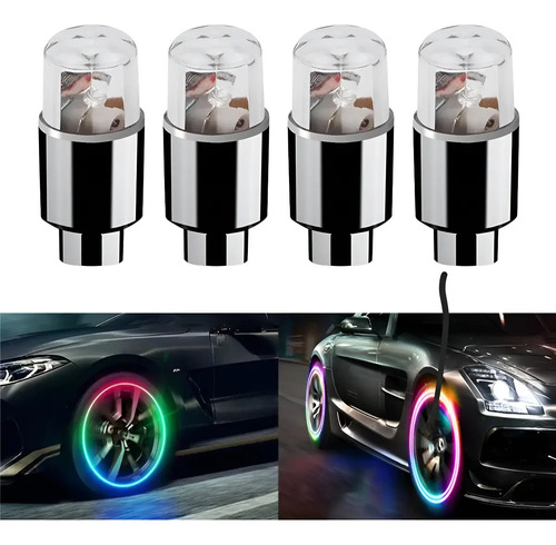 4 Tapas De Valvula Con Luz Para Neumatico Coche O Moto