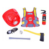 Kit Bombero Casco C/ Chaleco Y Accesorios Ik0276