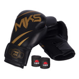 Kit Luva Boxe Mks Champions V3 Pt/dou + Bandagem Preta 2,55m