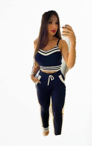 Calça Croped Top Alça Moletim Tendência Conjunto Roupas Fem