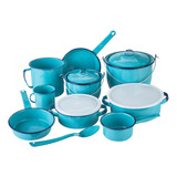 Batería De Cocina Alejandra 14 Piezas Color Azul Cinsa Clásica Peltre 36739