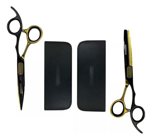 Kit Tijeras De Corte Filo Navaja + Pulir Stylecut Blackgold 