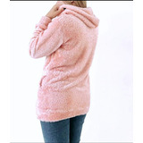 Campera Larga Peluche Bifaz Rosa Abrigo Tapado Mujer Talle 2