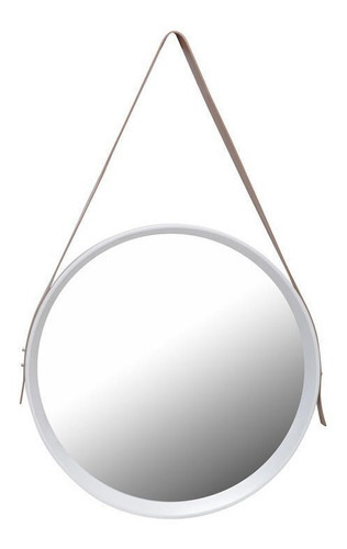 Espejo Plástico Con Soga Colgante Circular 50cm Marco Blanco