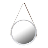 Espejo Plástico Con Soga Colgante Circular 50cm Marco Blanco