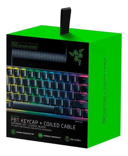 Keycap Pbt Razer + Coiled Cable Upgrade Set - Classic Black